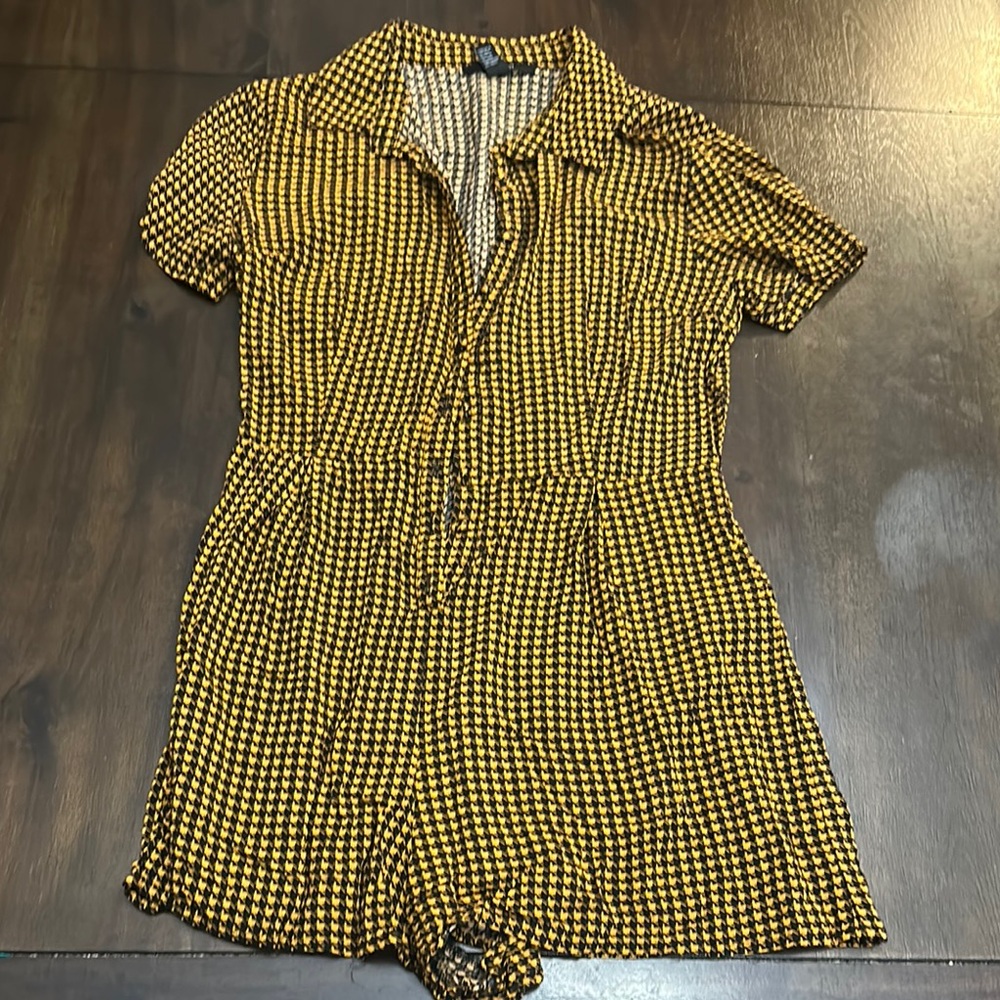 Yellow and Black Houndstooth Romper